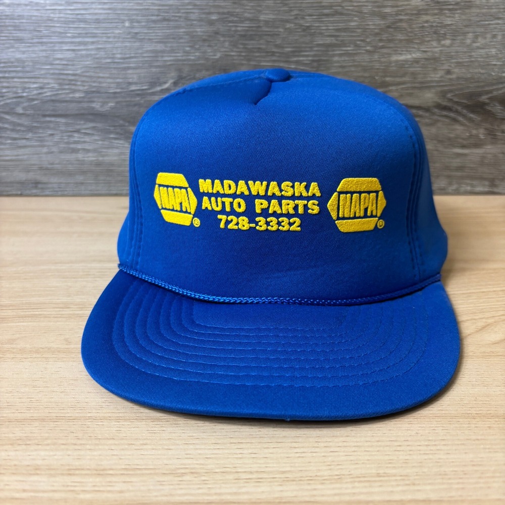 Vintage Napa Hat Cap Snapback Blue Trucker Madawaska Maine Auto Parts Mens